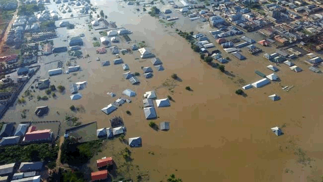A picture of inundated houses.